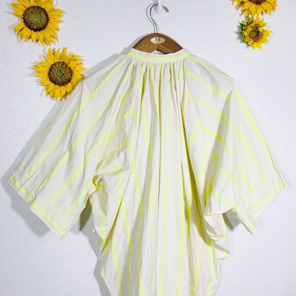 Pomander Place | Yellow and Creme Stripe Pia Oversized Swim Coverup Size Medium - Picture 9 of 16